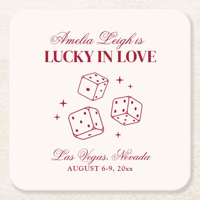 Lucky In Love Cocktails Bachelorette Weekend Square Paper Coaster (Front)