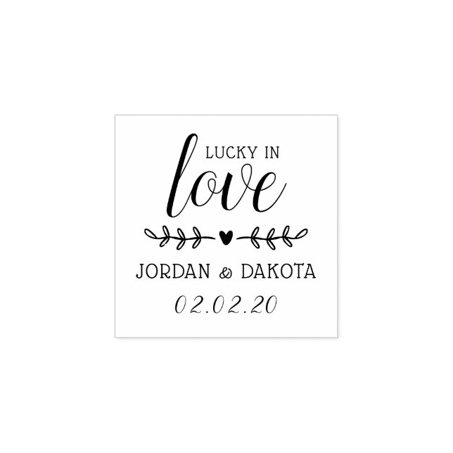 Lucky In Love | Custom Names & Date Wedding Wooden Rubber Stamp (Imprint)