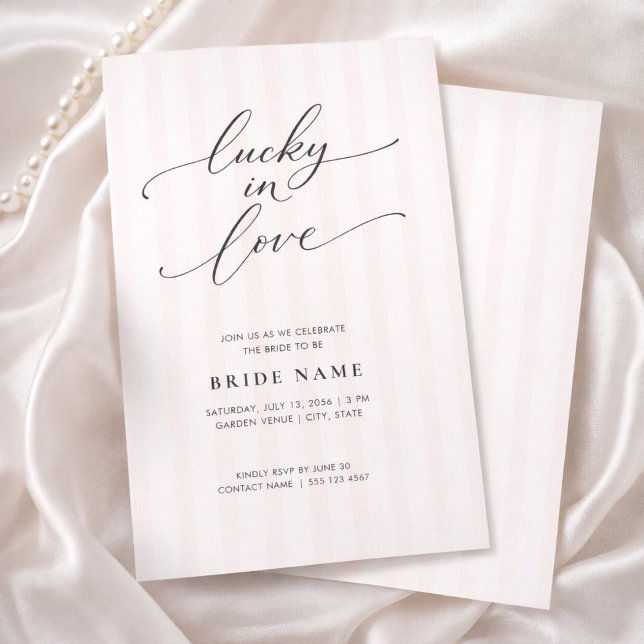 Lucky in Love Elegant Pink Stripe Bridal Shower Invitation (Creator Uploaded)