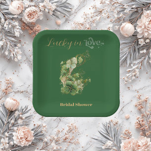  Lucky in Love Gold Glitter Shamrock Bridal Shower Paper Plate