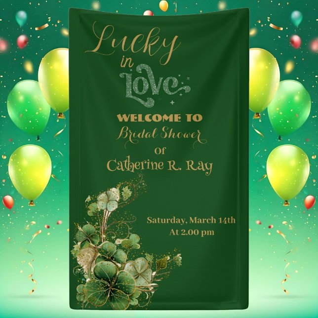  Lucky in Love Gold Shimmer Shamrock Bridal Shower Banner (Lucky in Love Gold Shimmer Shamrock Bridal Shower Banner)