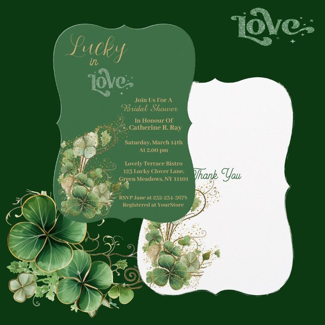  Lucky in Love Gold Shimmer Shamrock Bridal Shower Invitation (Lucky in Love Gold Shimmer Shamrock Bridal Shower Invitation)