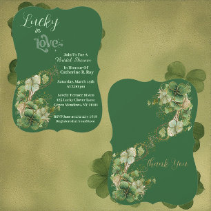  Lucky in Love Golden Green Shamrock Bridal Shower Invitation