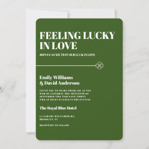 Lucky in Love Green Four Leaf Minimalist Wedding Invitation
