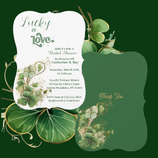 Lucky in Love Green Golden Shamrock Bridal Shower Invitation