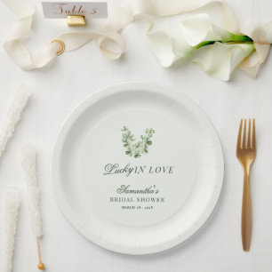 Lucky in Love Green Shamrock Bridal Shower  Paper Plate