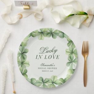 Lucky in Love Green Shamrock Bridal Shower  Paper Plate