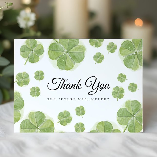 Lucky in Love Green Shamrock Bridal Shower Thank You Card (Creator Uploaded)