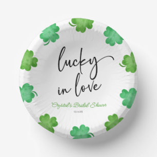 Lucky In Love Green Shamrock Clovers Bridal Shower Paper Plate