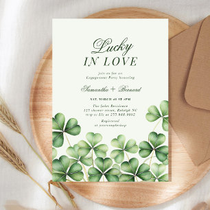 Lucky in Love Green Shamrock Engagement Party Invitation