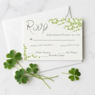 Lucky in Love Green Shamrock Wedding RSVP Card
