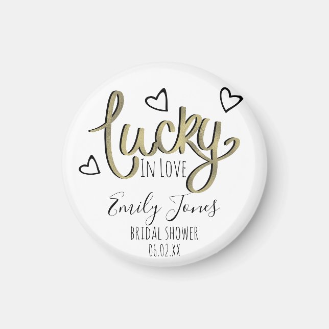 Lucky in Love Hearts Bridal Shower Magnet (Front)