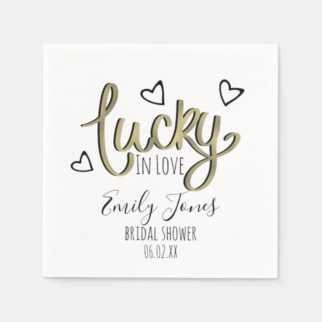 Lucky in Love Hearts Bridal Shower Napkin (Front)
