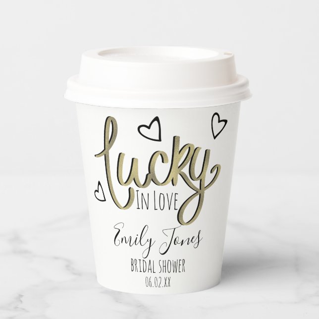 Lucky in Love Hearts Bridal Shower Paper Cups (Front)