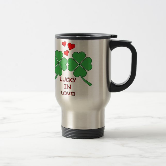 Lucky In Love Hearts Clover Travel Mug (Right)