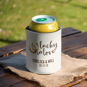 Lucky in Love Horseshoe Personalised Wedding Favou Can Cooler