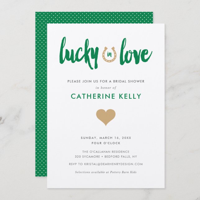 Lucky in Love Irish Horseshoe Bridal Shower Green Invitation (Front/Back)