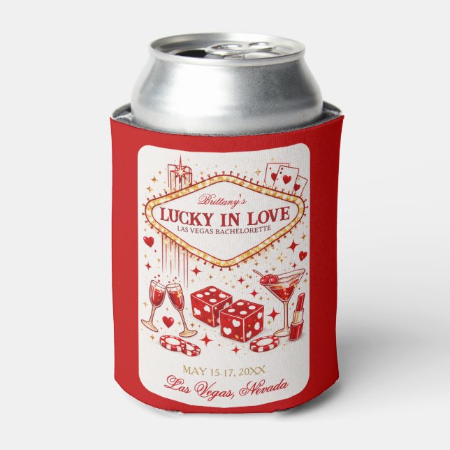Lucky in Love Las Vegas Bachelorette Casino Party Can Cooler (Can Front)