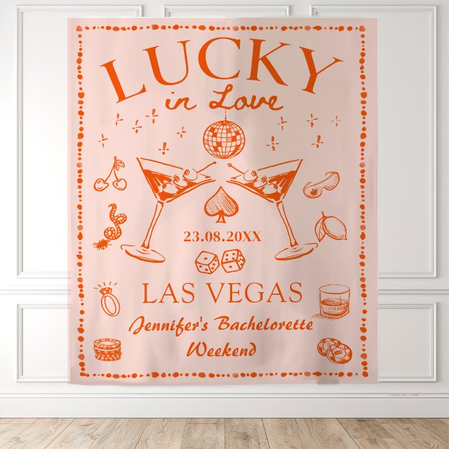Lucky in Love Orange Cocktail Bachelorette Party Tapestry (Creator Uploaded)