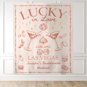 Lucky in Love Peach Cocktail Bachelorette Party Tapestry
