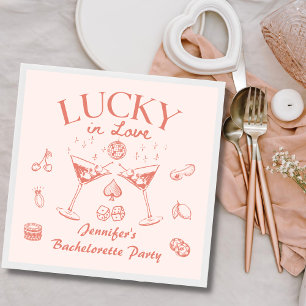 Lucky In Love Peach Cocktails Bachelorette Party Napkin