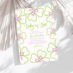 Lucky in Love Pink Green Shamrock Bridal Shower  Invitation