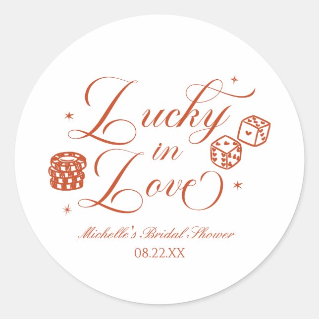 Lucky In Love Playing Card Casino Bridal Shower Classic Round Sticker (Front)
