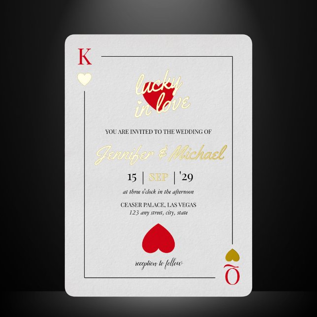 Lucky in Love Playing Card Las Vegas Wedding Gold (Lucky in Love Wedding Invitation Unique Playing Card in Las Vegas)