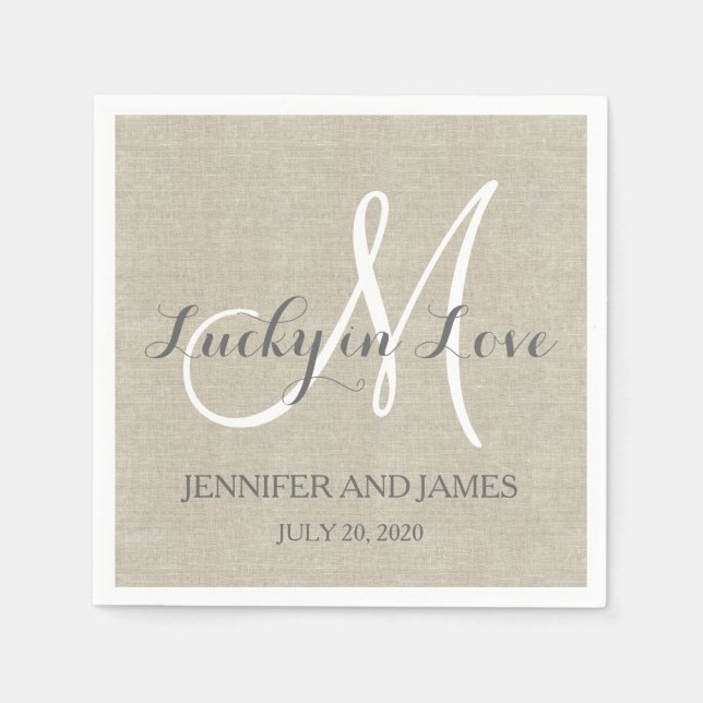 Lucky in Love Rustic Wedding Paper Napkins (Front)