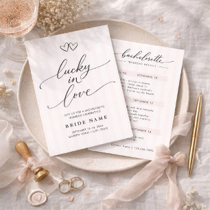 Lucky in Love Script Stripe Bachelorette Weekend Invitation