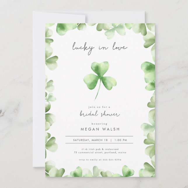 Lucky in Love Shamrock Bridal Shower Invitation (Front)