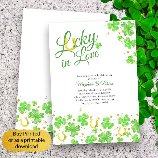Lucky in Love Shamrock Elegant Bridal Shower Invitation (Lucky in Love Bridal Shower Invitation)