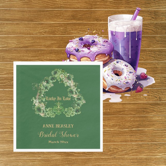 Lucky in Love Shamrock Green Gold Bridal Shower  Napkin (Lucky in Love Shamrock Green Gold Bridal Shower Napkins)