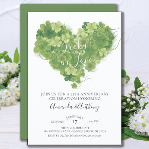 Lucky in Love Shamrock Heart Anniversary Invitation