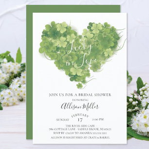 Lucky in Love Shamrock Heart Bridal Shower Invitation