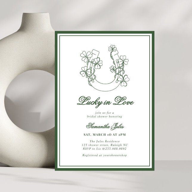 Lucky in Love Shamrock Horseshoe Bridal Shower Invitation (Creator Uploaded)