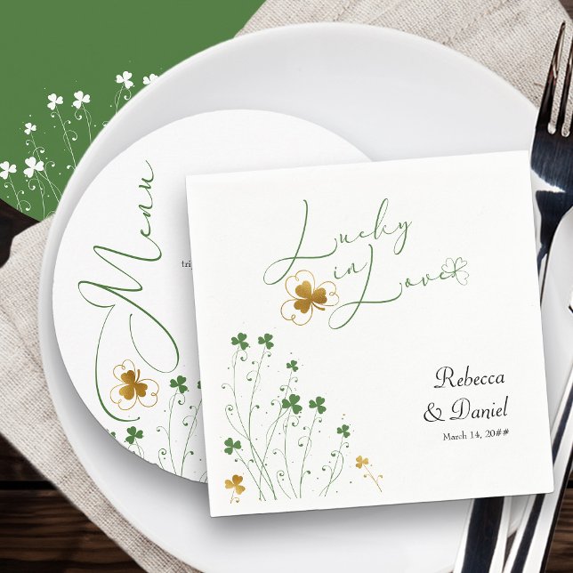 Lucky in Love Shamrock Wildflower Wedding Napkin (Wedding Napkin from my Shamrock Wildflower Collection)