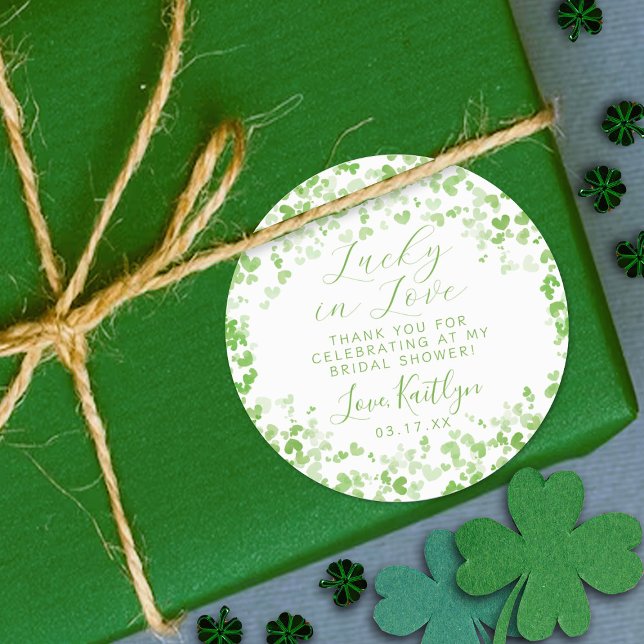 Lucky In Love St. Patrick's Day Bridal Shower Classic Round Sticker (Creator Uploaded)