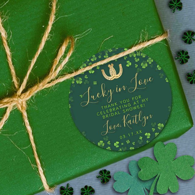Lucky In Love St. Patrick's Day Bridal Shower Classic Round Sticker (Creator Uploaded)