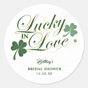 Lucky in Love St Patrick's Modern Bridal Shower Classic Round Sticker