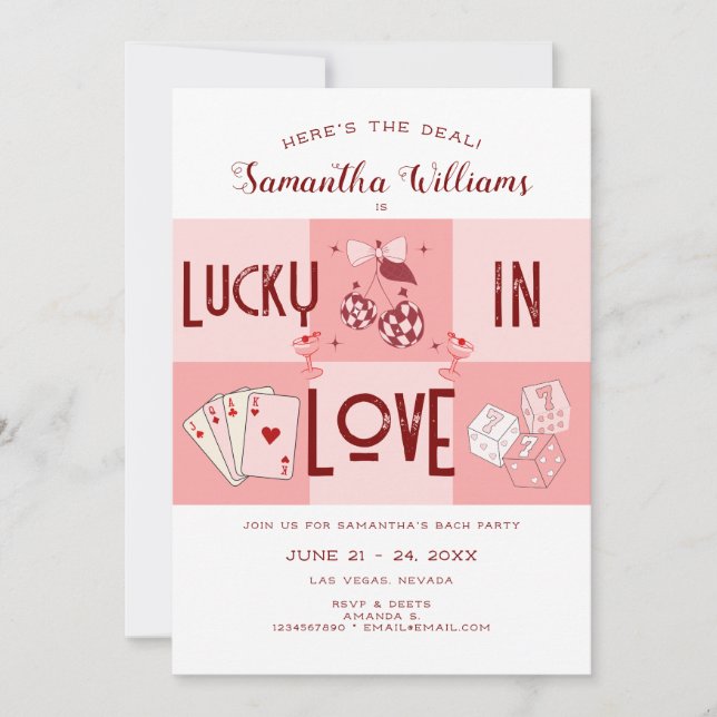 Lucky In Love Vegas Casino Bachelorette Weekend Invitation (Front)