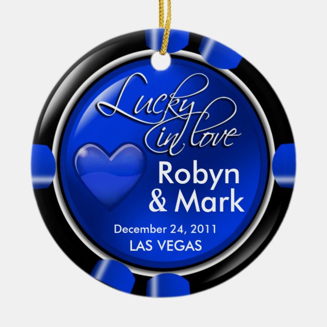 Lucky in Love Vegas Newlyweds Casino Chip Ceramic Tree Decoration (Front)