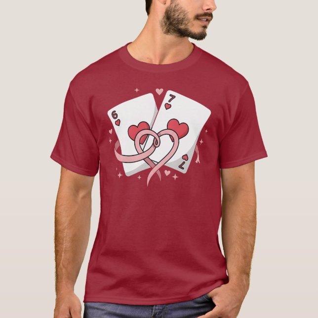 Lucky in Love: Vintage 6 & 7 of Hearts Romantic T-Shirt (Front)