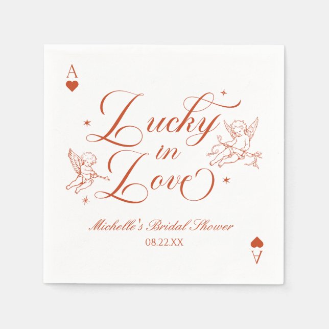 Lucky In Love Vintage Cupid Bridal Shower Napkin (Front)