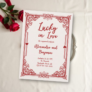 Lucky in Love Vintage Red Hearts Engagement Party Invitation