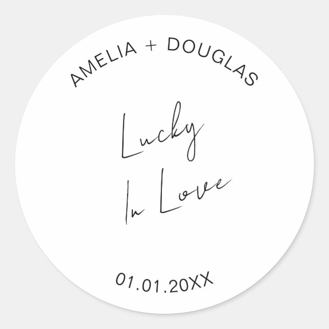 Lucky In Love Wedding Party Lottery Favour Bag Gif Classic Round Sticker (Front)