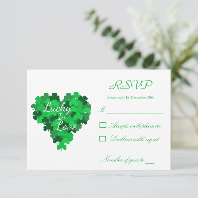 Lucky In Love Wedding RSVP Card (Standing Front)
