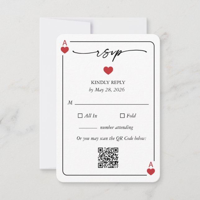 Lucky in Love Wedding RSVP Card with QR Option (Front)