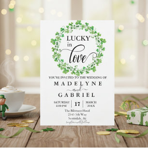 Lucky in Love Wedding St. Patrick's Day Clover  Invitation