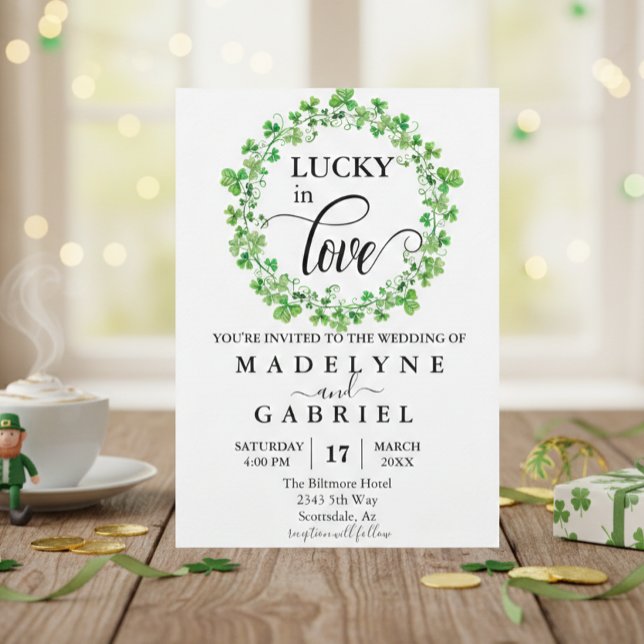 Lucky in Love Wedding St. Patrick's Day Clover  Invitation (Creator Uploaded)